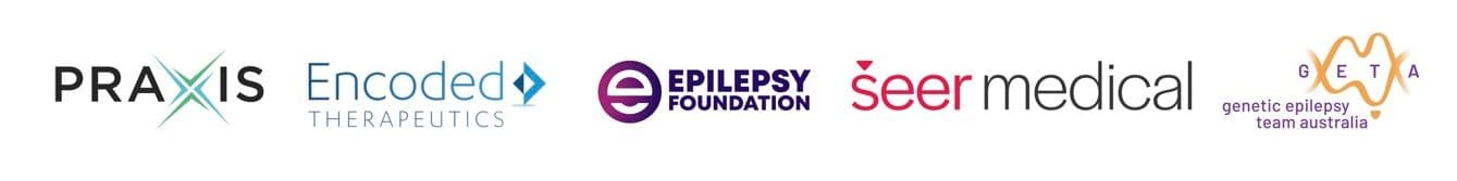Sponsors and supporters of GETA 2022, including Praxis, Encoded Therapeutics, Epilepsy Foundation, Seer Medical and Genetic Epilepsy Team Australia