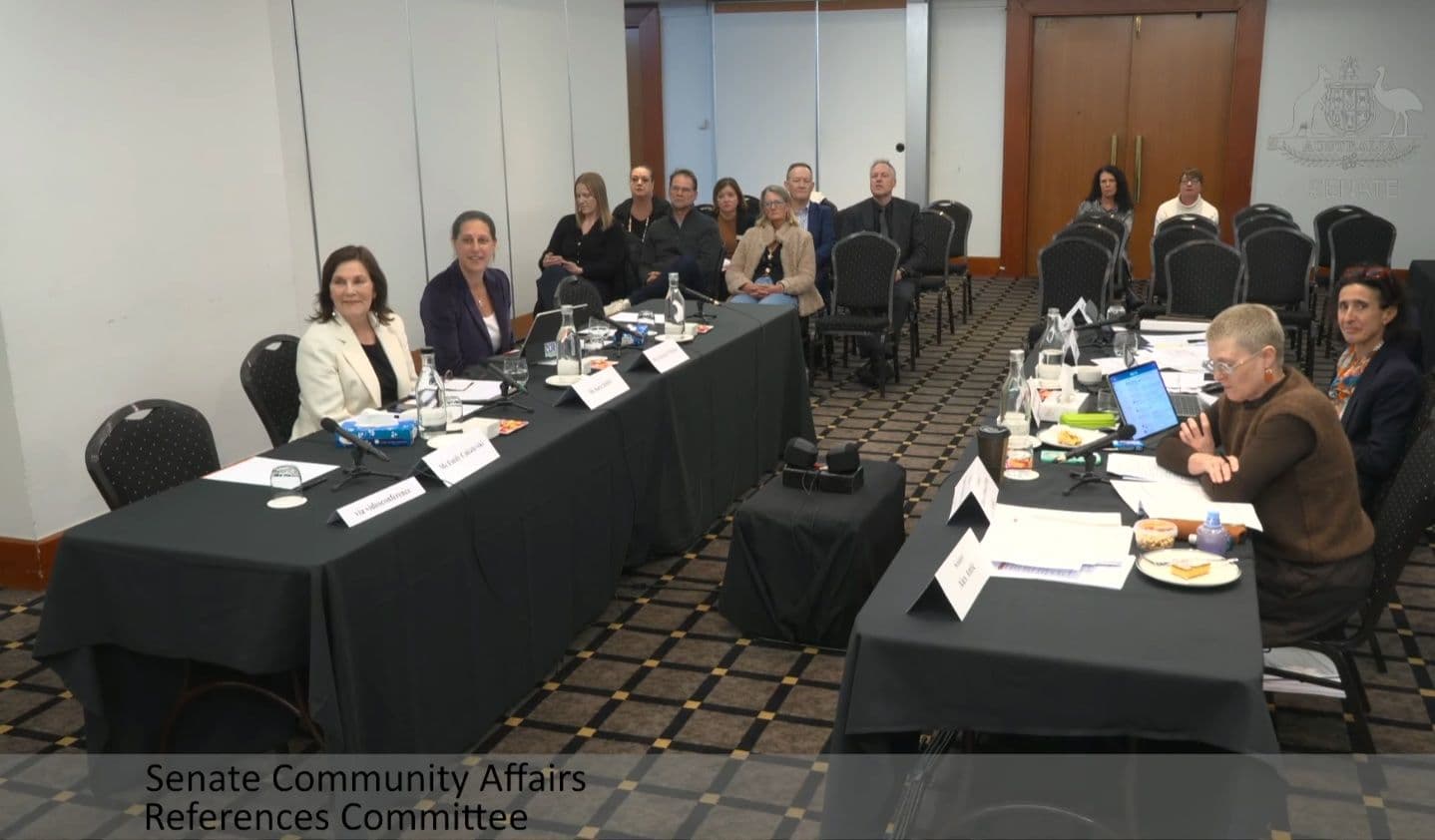GETA’s representatives at the witness table during the Senate Community Affairs References Committee’s public hearing in Adelaide